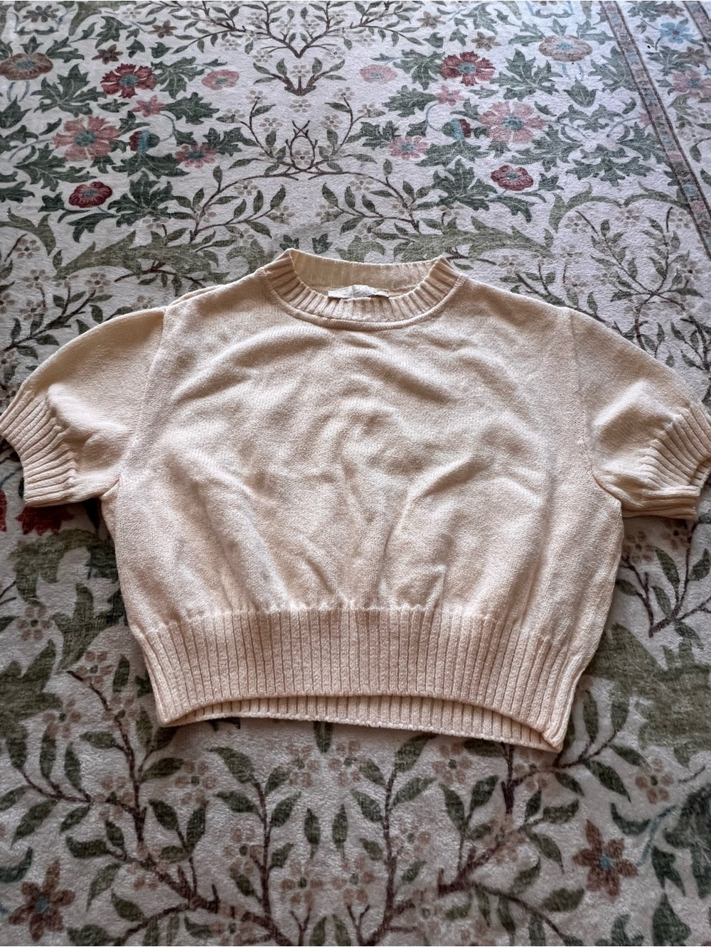 Vintage St John Basics Cropped Short Sleeve Sweater Size P XS Cream